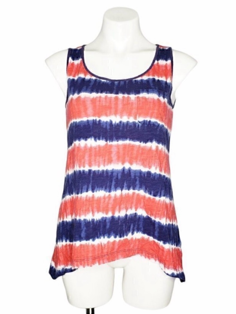 Jones Tie Dye Striped Sleeveless Tank Top Red White Blue Patriotic Summer Size M